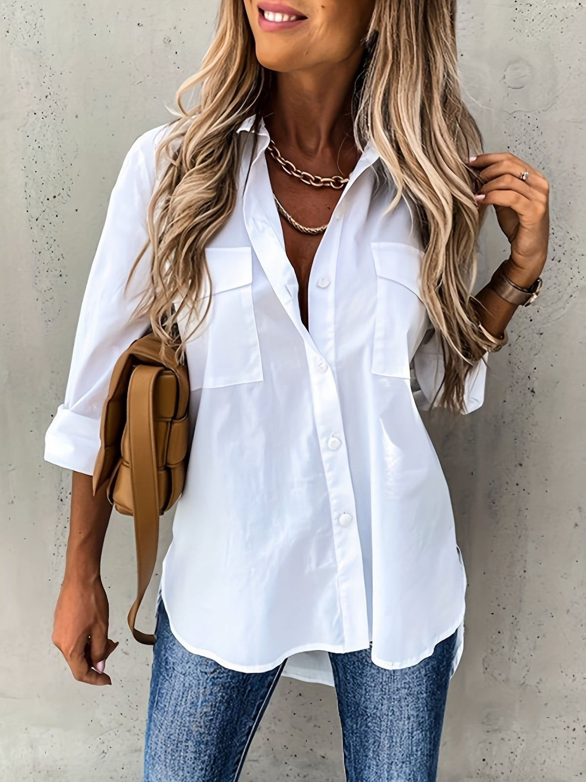 CLASSISCHE FORMELLE BLOUSE MET LANGE MOUWEN VOOR VROUWEN