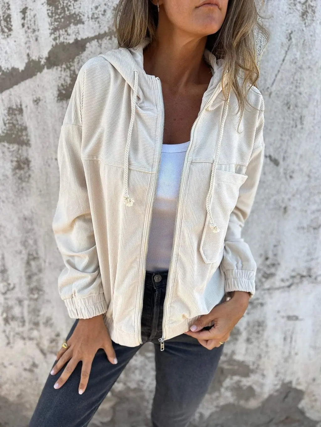 Comfortabel Corduroy Jas met Capuchon