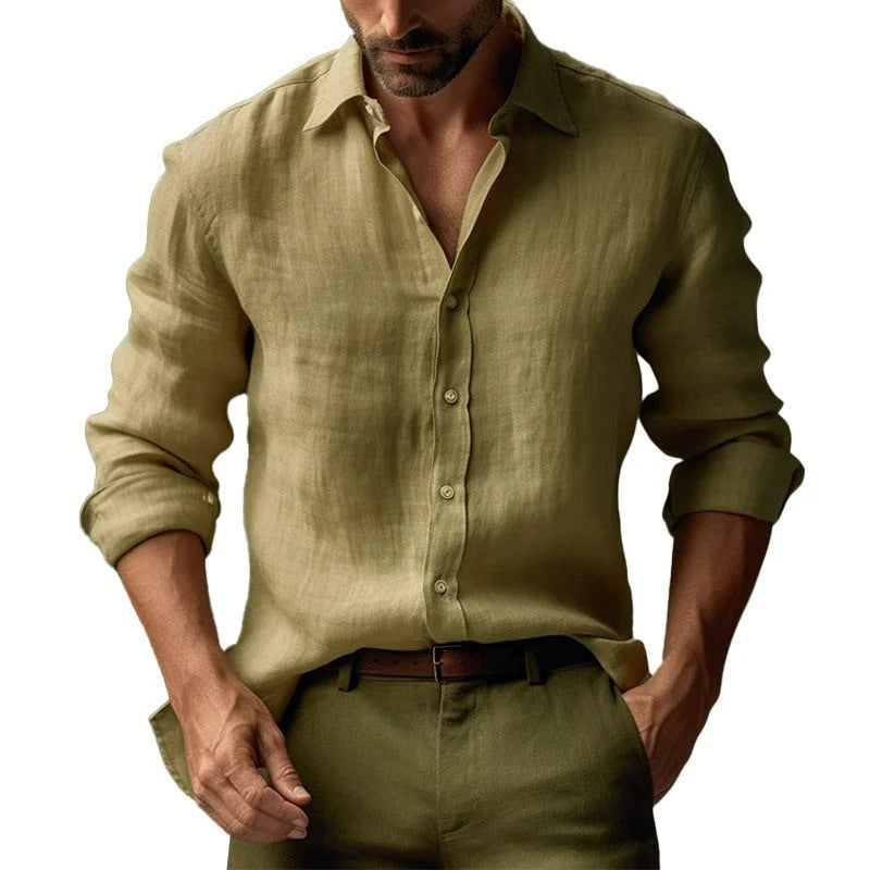Heren vintage linnen shirt met lange mouwen