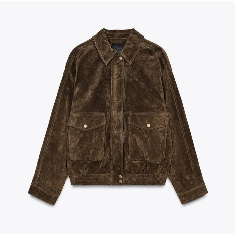 Suède Look Jas met Zipper en Reverskraag