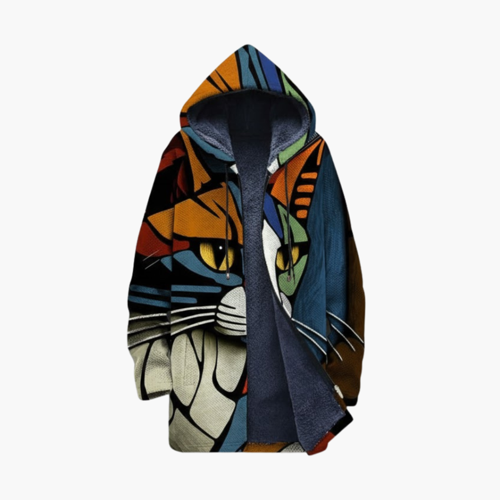 Unisex Hooded Zip Cardigan met Kattenprint Ontwerp