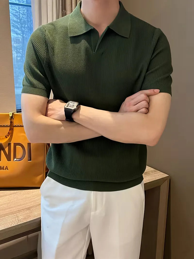 Polo met V-neck en korte mouwen