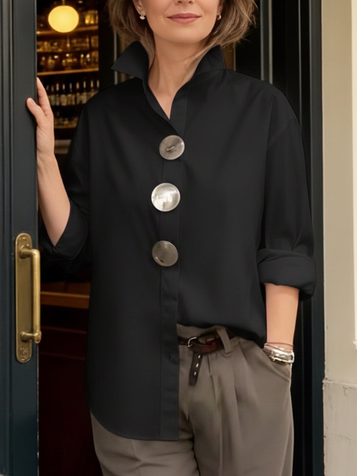 Dominika | Elegante blouse van linnen en katoen met metalen knopen