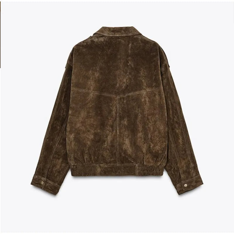 Suède Look Jas met Zipper en Reverskraag
