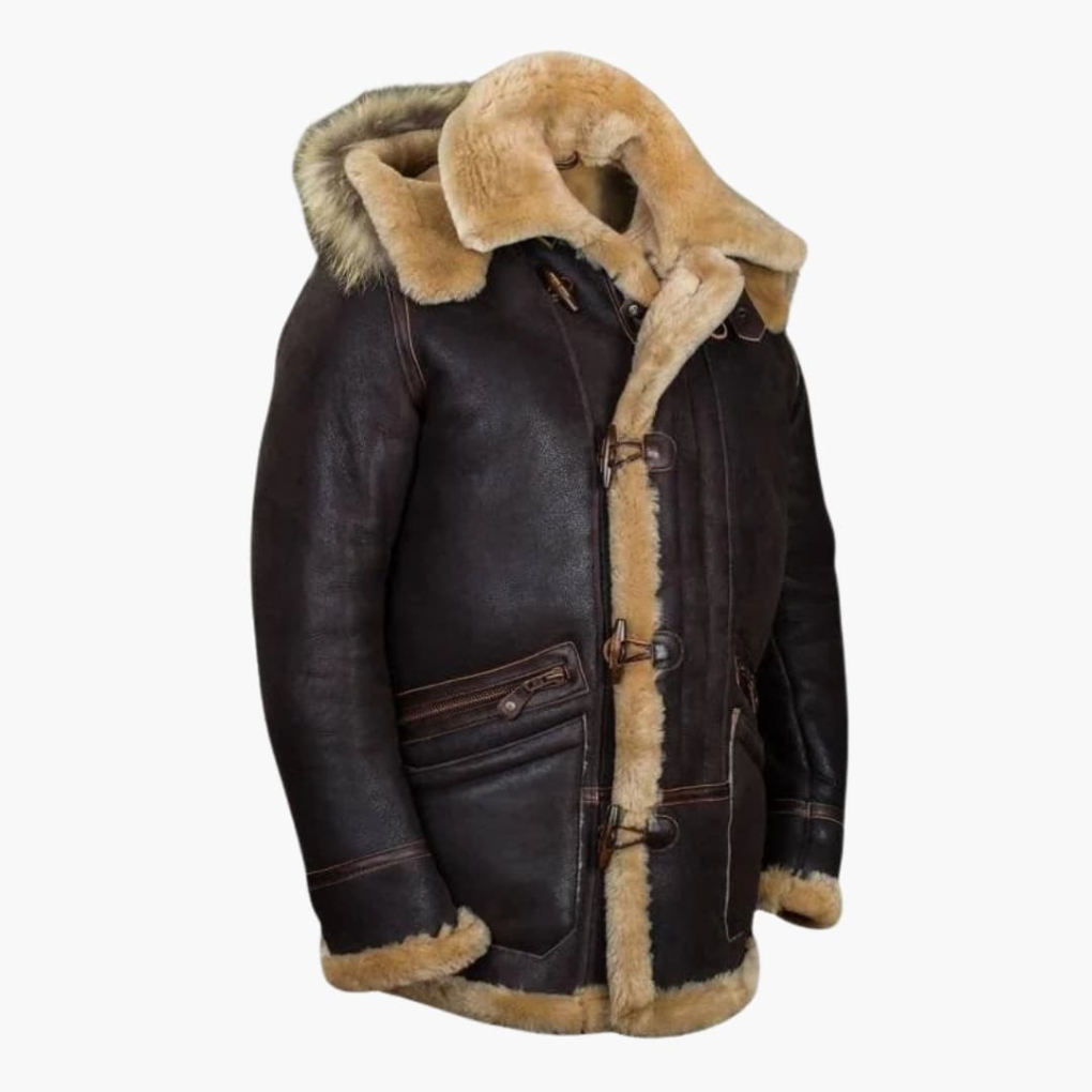 Heren Winterjas met Schapenwollen Kap