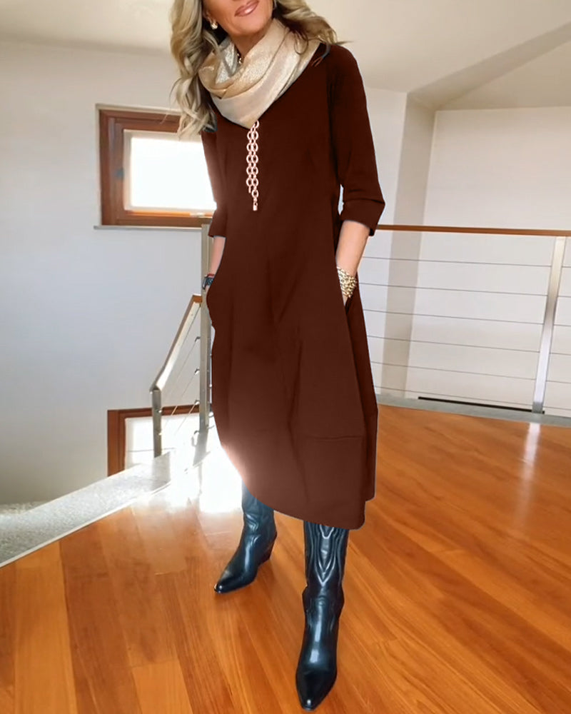 Elegante Vintage Maxi Jurk Voor Vrouwen Met Zakken