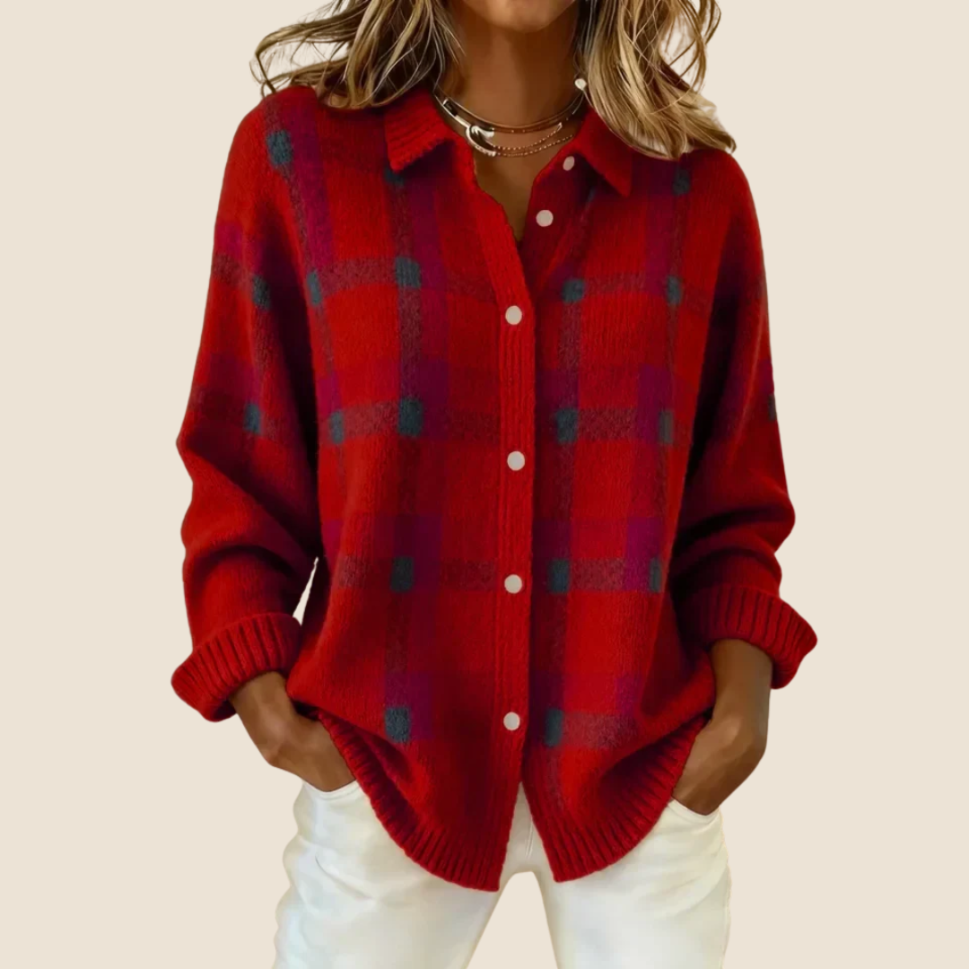 Trendy Dames Fleece Vest met Knopen en Geruit Patroon