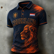Heren Slim Fit Oranje blauw Poloshirt