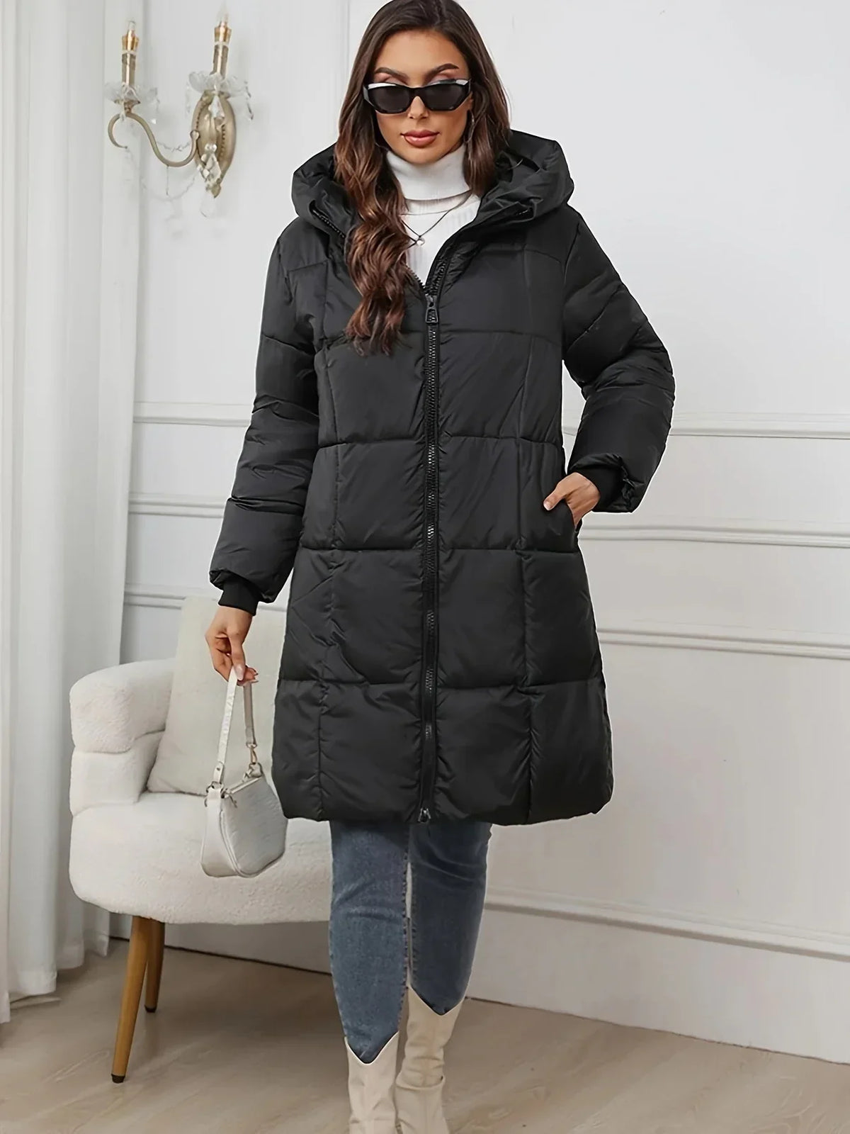 Gewatteerde Lange Puffer Winterjas Met Capuchon Voor Dames - Claire