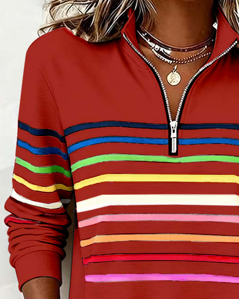 Viency | Regenbooggestreepte Zip-sweatshirt