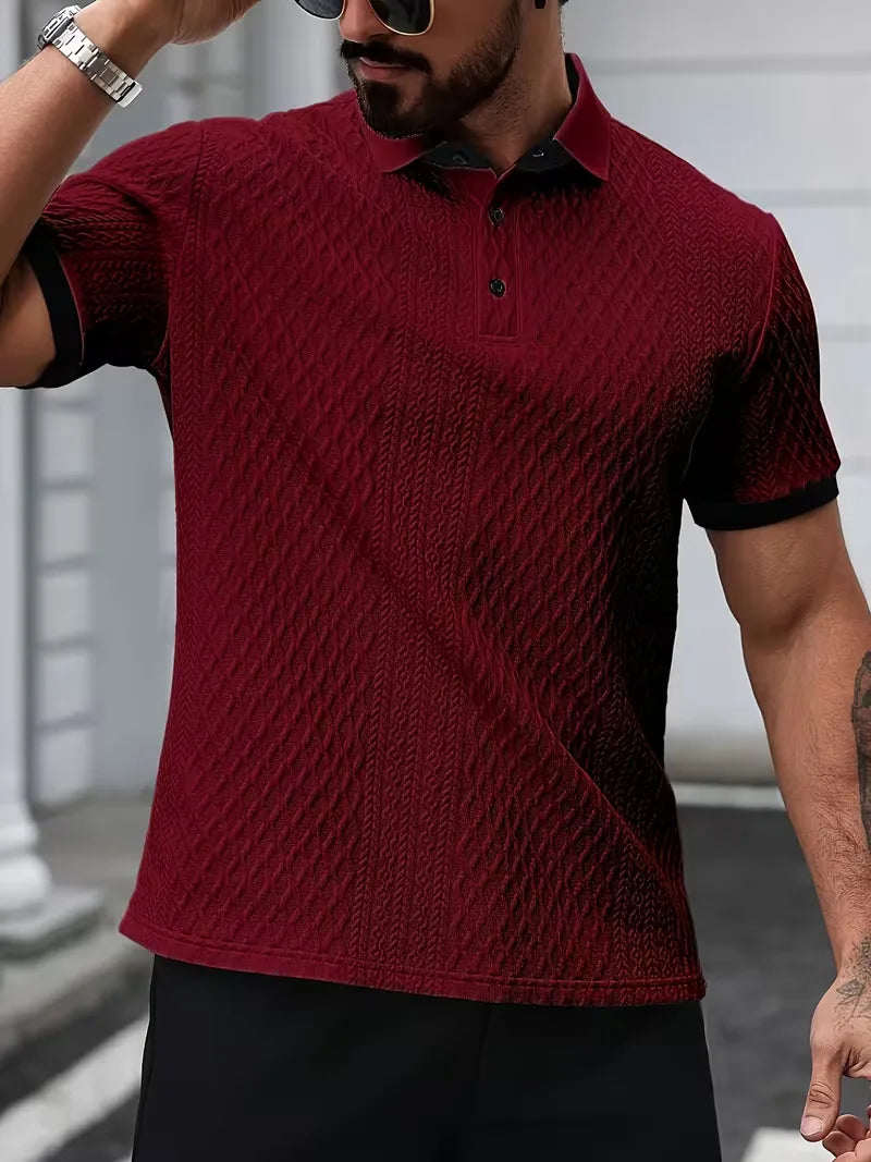 Polo met V-neck en jacquard patroon