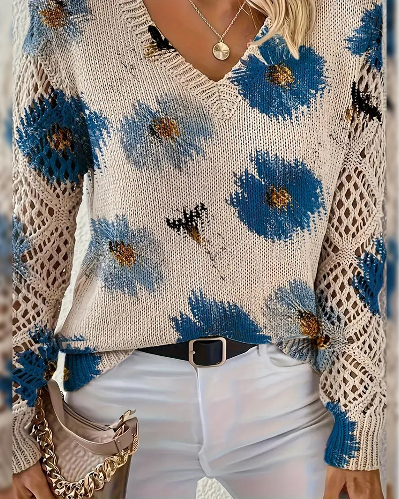 JANE – FLORAAL OPEN-KNIT V-HALS TRUI