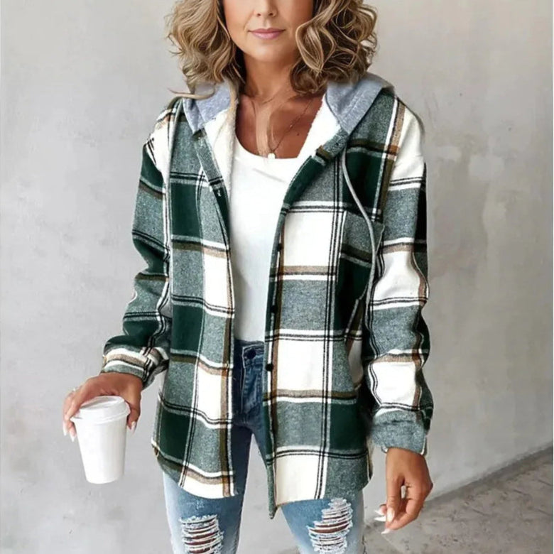 Geruite Hooded Jas voor Dames
