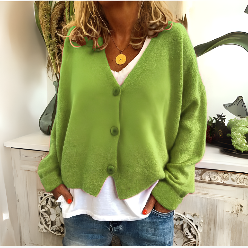 Blauwe, zachte gebreide, relaxte cardigan voor dames