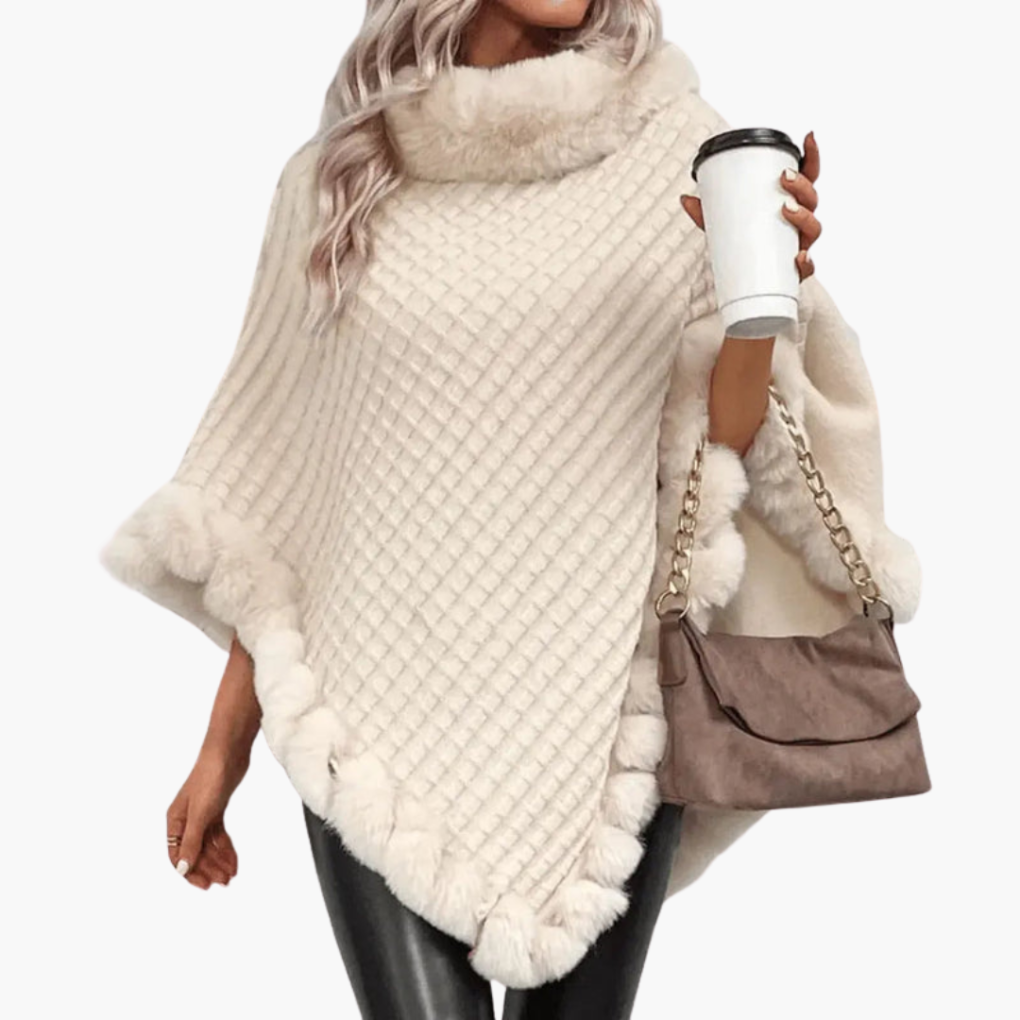 Vrouwen Trui Poncho met Neppels Trim en Oversized Pasvorm