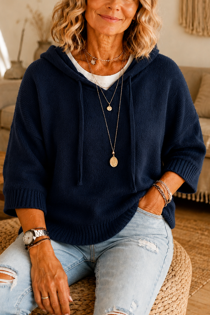 Loungel – Versleten Open-Knit Trekkoord Hoodie