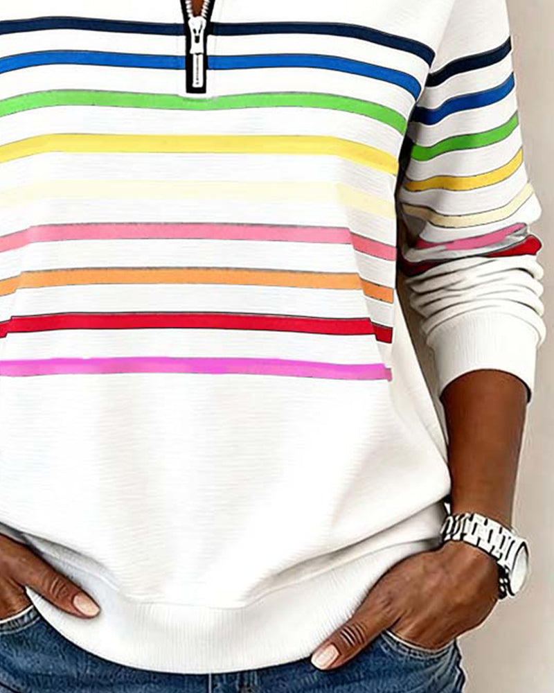 Viency | Regenbooggestreepte Zip-sweatshirt