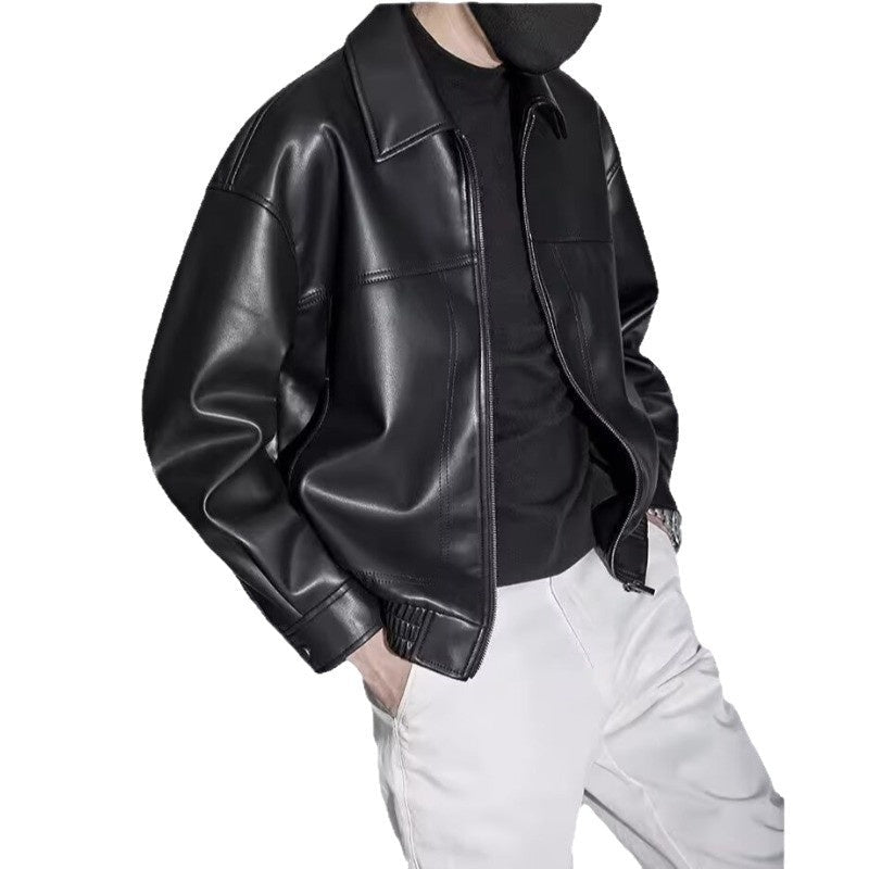 Leren Jas Heren Slim Fit Ritssluiting Rechte Kraag