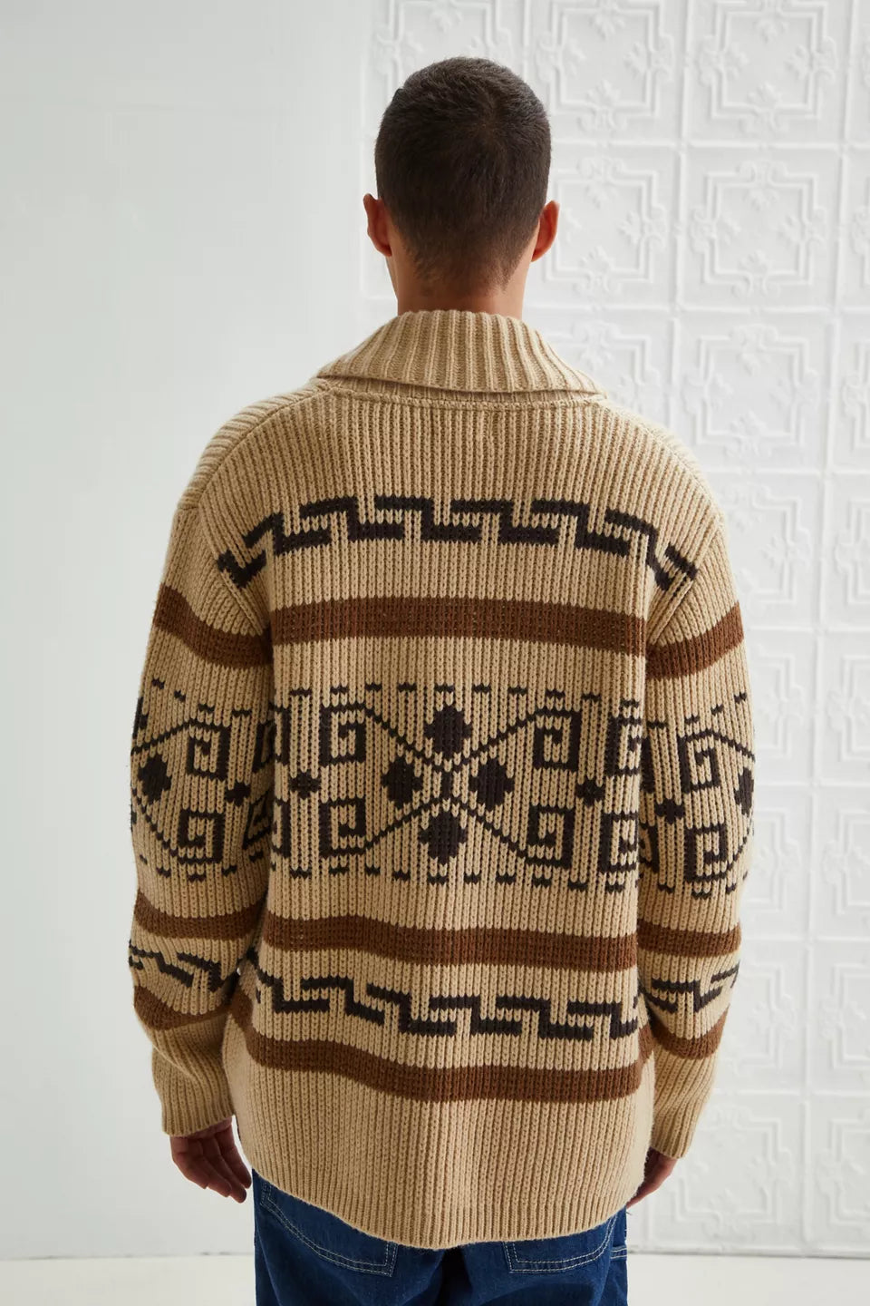 Vintage Jacquard Gebreide Herenvest met Rits