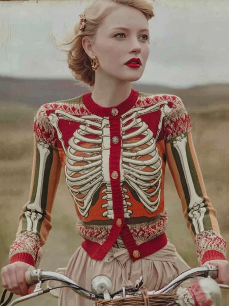 Vintage Halloween Anatomie Kunst Chunky Gebreide Cardigan