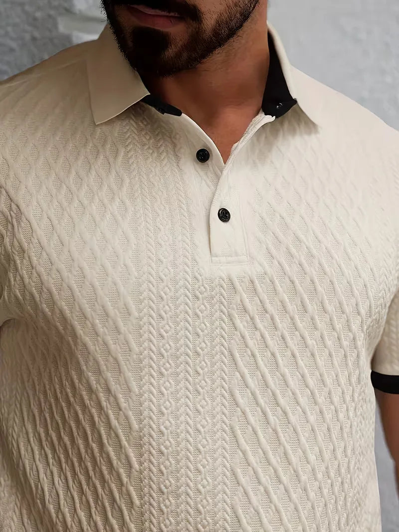 Polo met V-neck en jacquard patroon