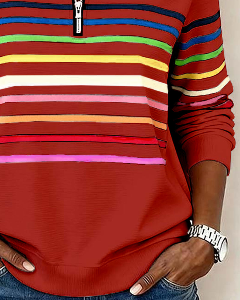 Viency | Regenbooggestreepte Zip-sweatshirt
