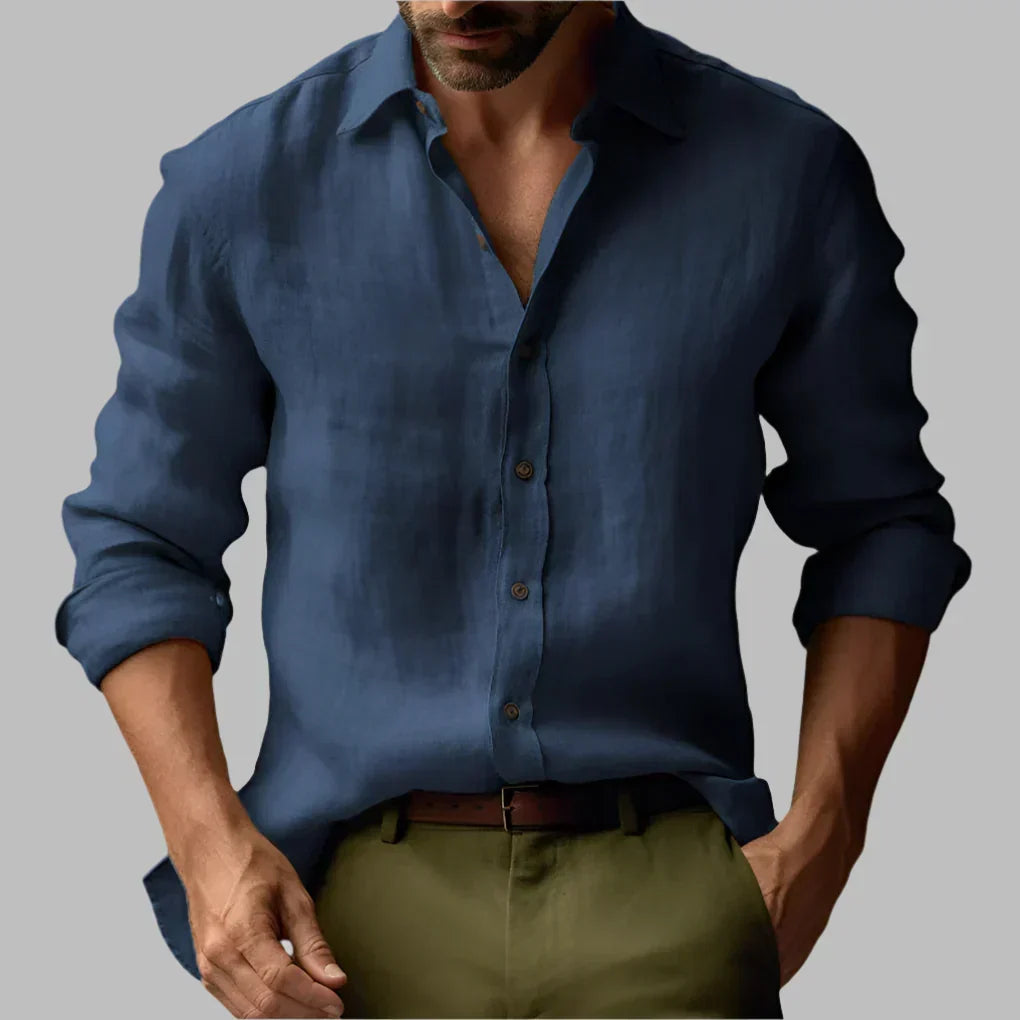 Heren vintage linnen shirt met lange mouwen