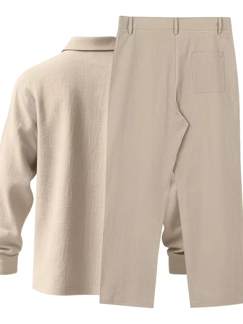 Linnen pak met mandarin collar