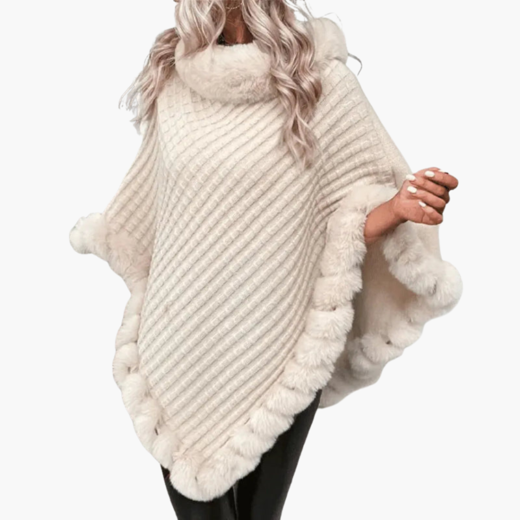 Vrouwen Trui Poncho met Neppels Trim en Oversized Pasvorm