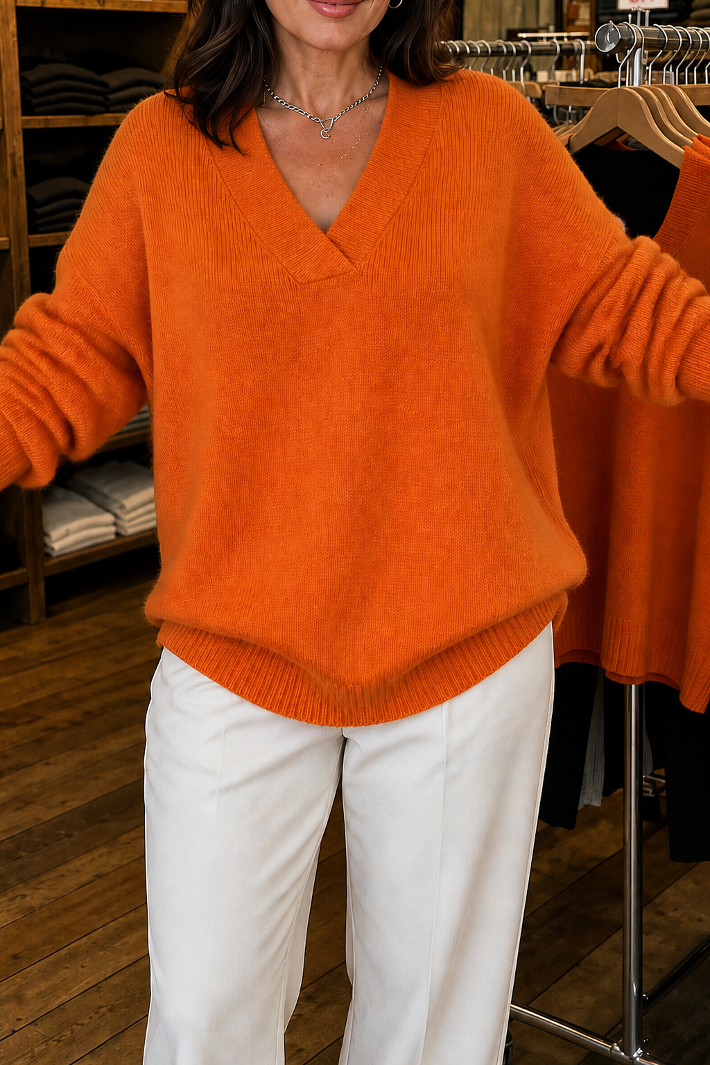 Softline – Geribbelde V-hals Relaxed Brei Sweater