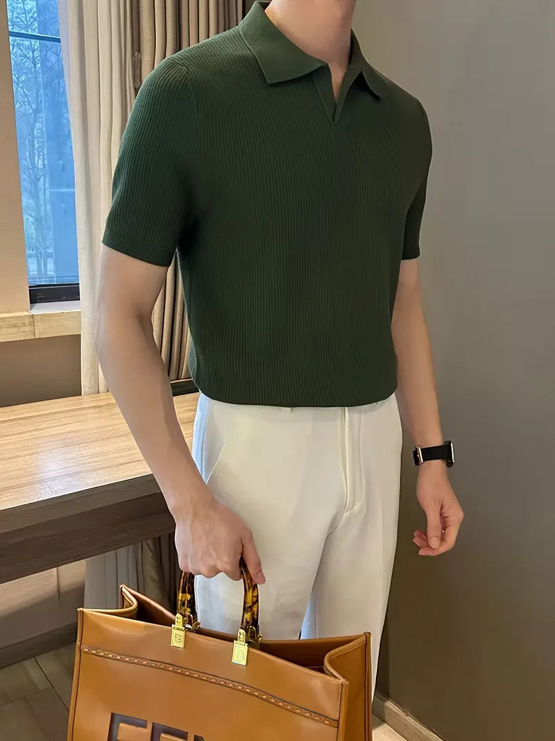 Polo met V-neck en korte mouwen