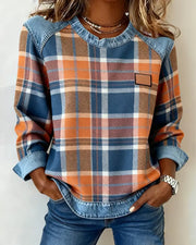 Anika | Casual trui met ronde hals en denim patchwork