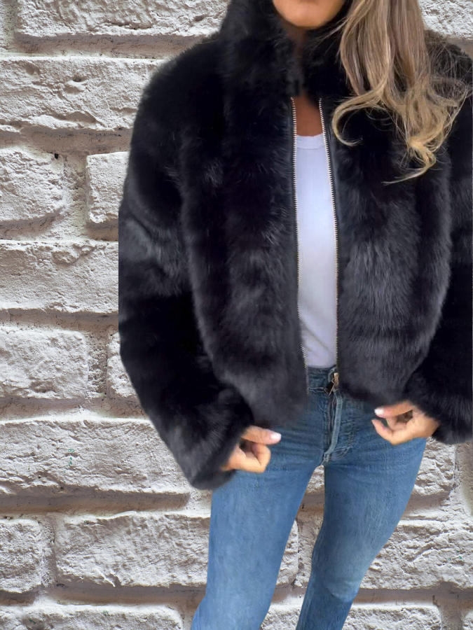 Faux Fur Winterjas Dames Kort Gevoerd Warm
