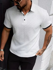 Polo met V-neck en jacquard patroon