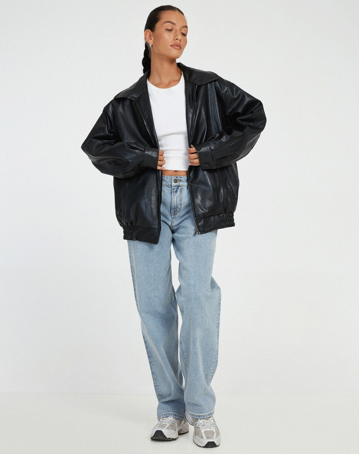 Luxe Dames Leren Bomberjack met Oversized Pasvorm