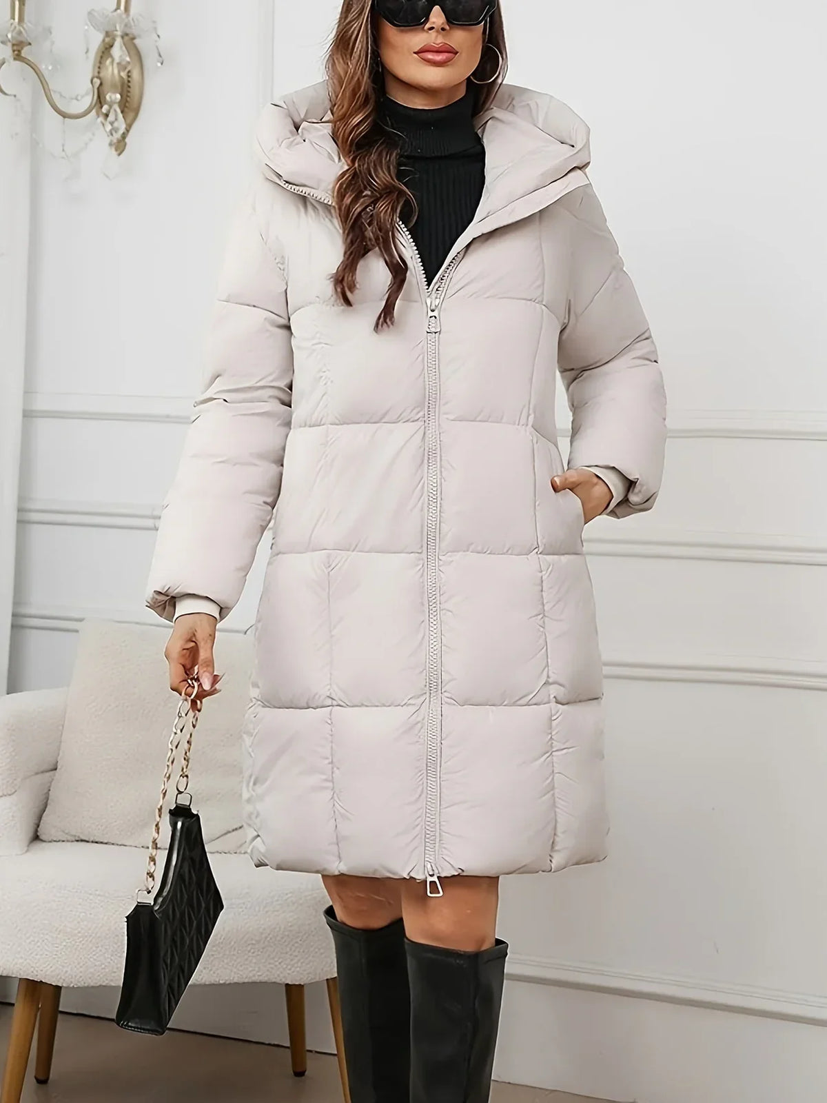 Gewatteerde Lange Puffer Winterjas Met Capuchon Voor Dames - Claire