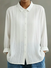 Blouse Dames | Plissé Detail & Klassieke Knoopsluiting
