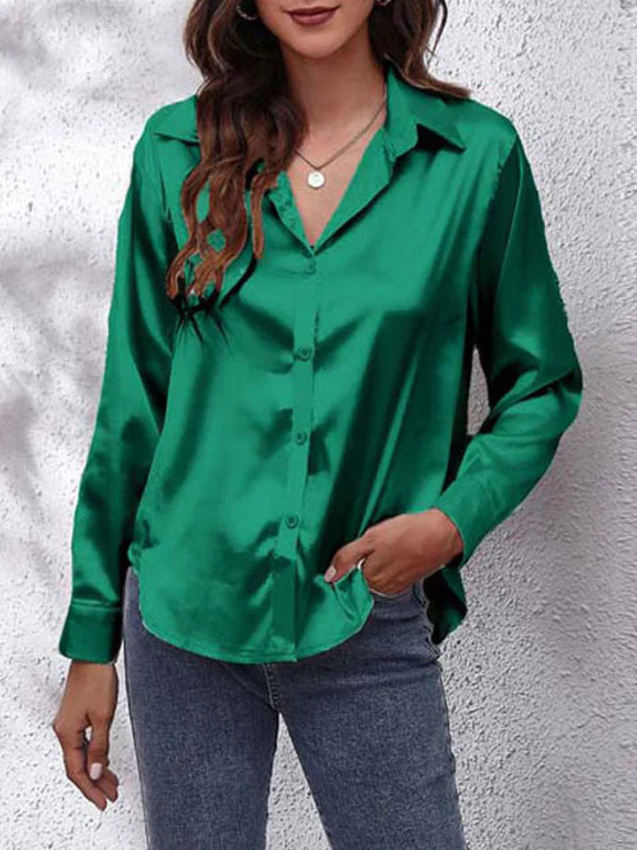 Blouse Dames | Satijnglans & Elegante Lange Mouwen