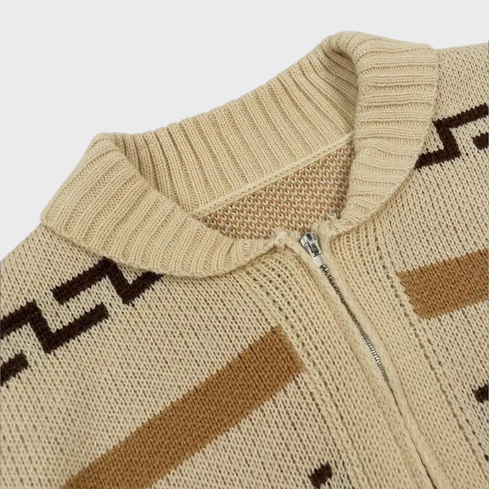 Vintage Jacquard Gebreide Herenvest met Rits