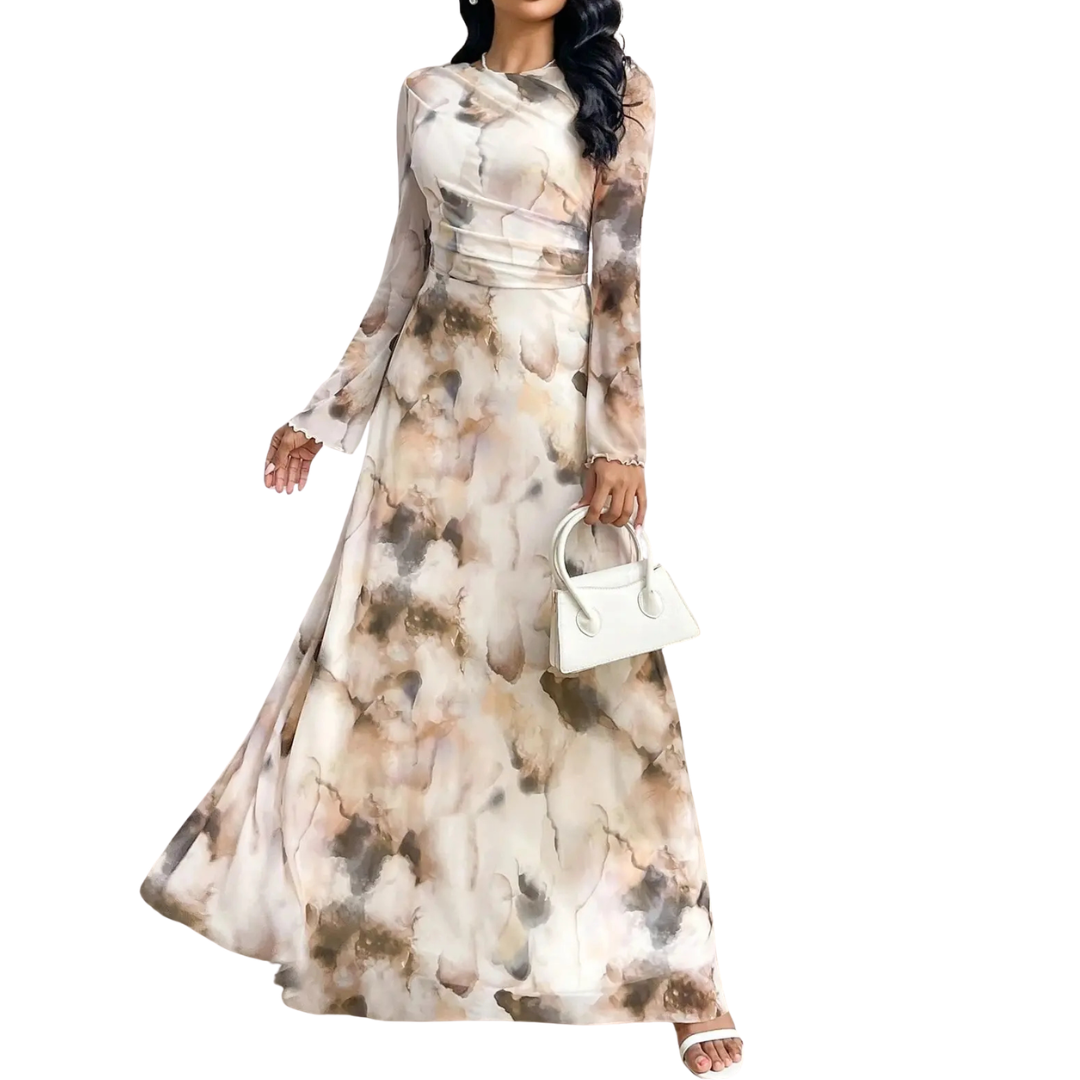 Celestina | Elegante jurk met tie-dye meshprint
