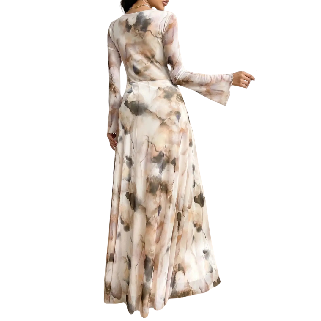 Celestina | Elegante jurk met tie-dye meshprint