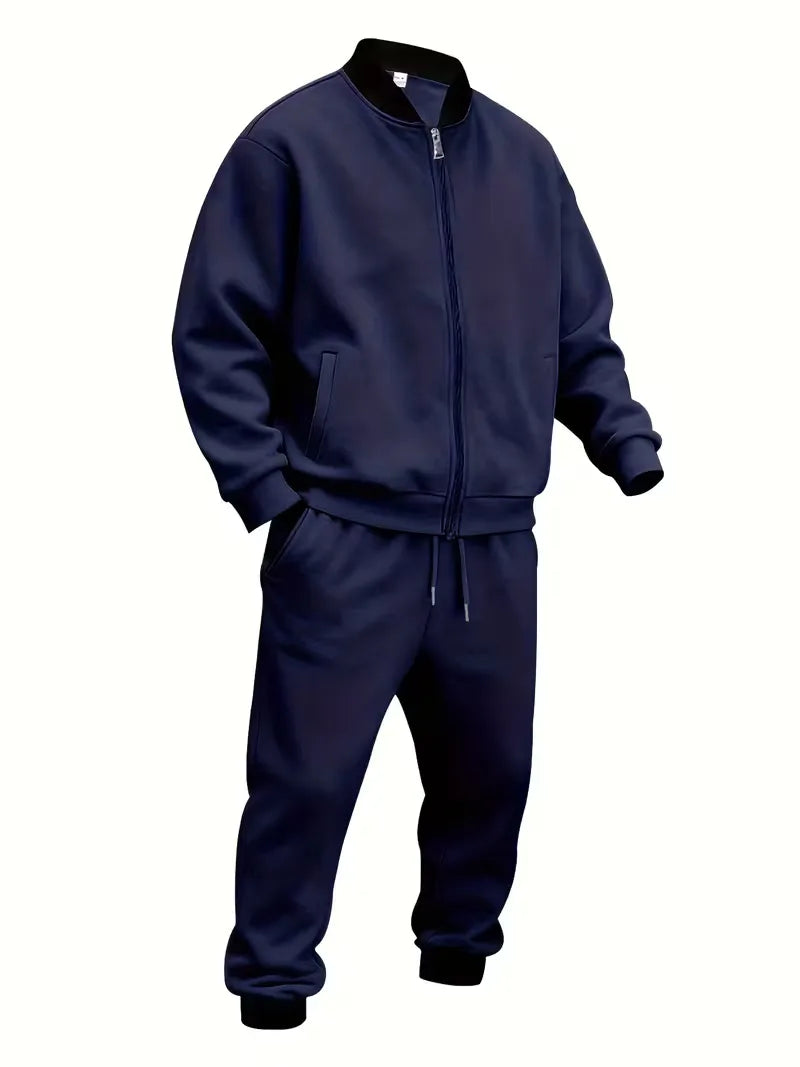 Casual heren set - jas met rits en ronde hals en broek