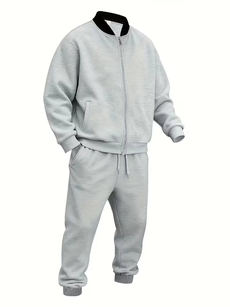 Casual heren set - jas met rits en ronde hals en broek