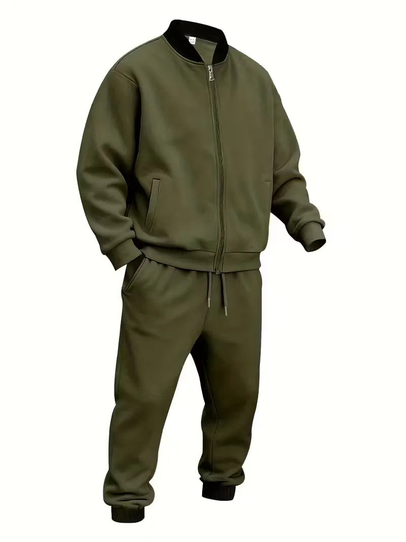 Casual heren set - jas met rits en ronde hals en broek