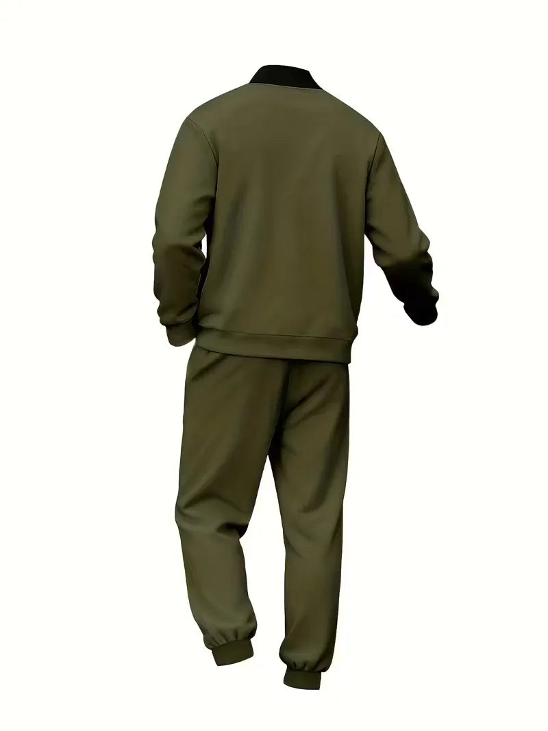 Casual heren set - jas met rits en ronde hals en broek