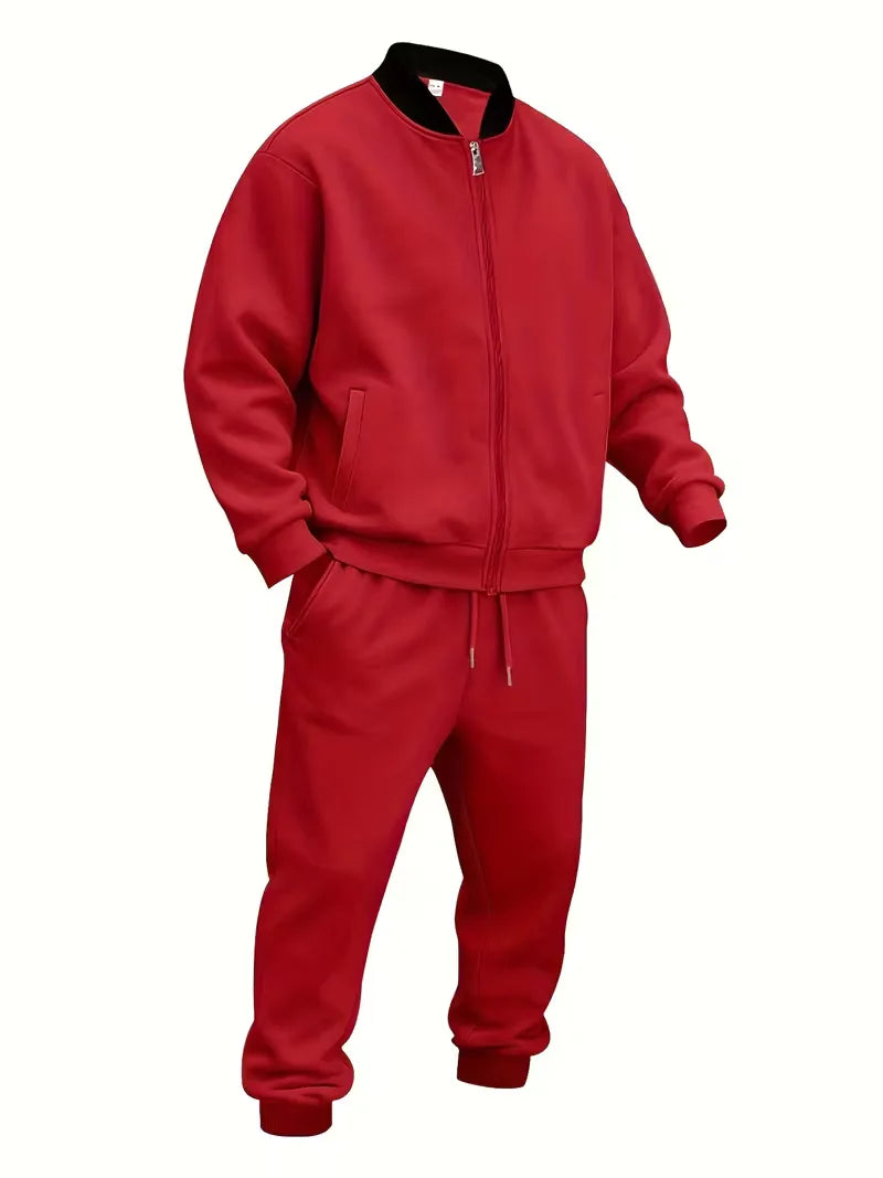 Casual heren set - jas met rits en ronde hals en broek