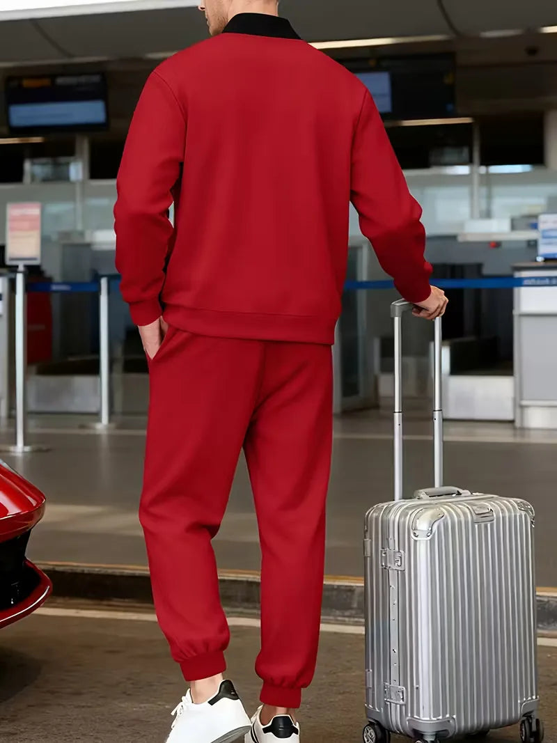 Casual heren set - jas met rits en ronde hals en broek