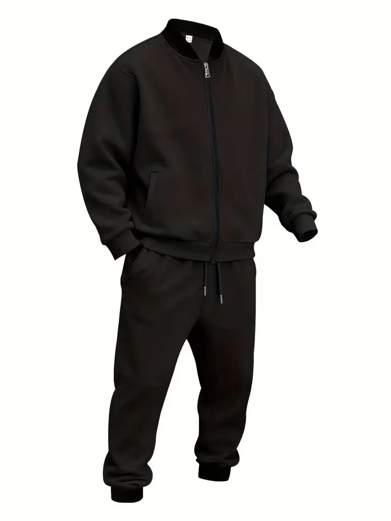 Casual heren set - jas met rits en ronde hals en broek