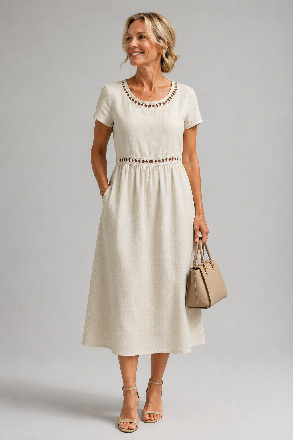 MODERNE MIDI JURK MET BRODERIE VOOR VROUWEN