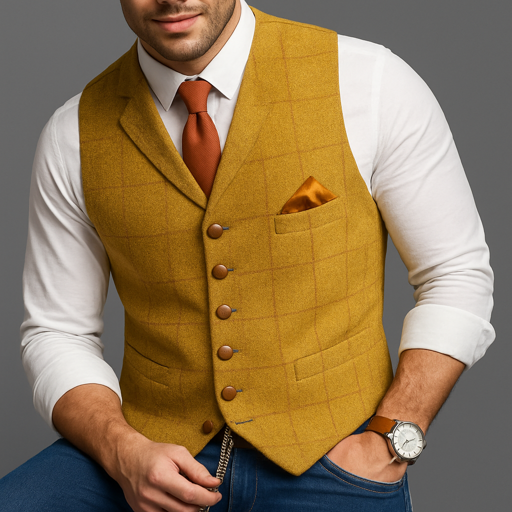 Klassiek formeel vest met gekartelde revers en knoopsluiting